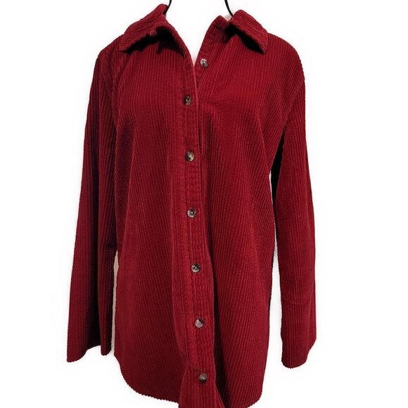 J.Jill Red Corduroy Button down L/S tunic with velveteen back panel  - size S - Picture 1 of 7